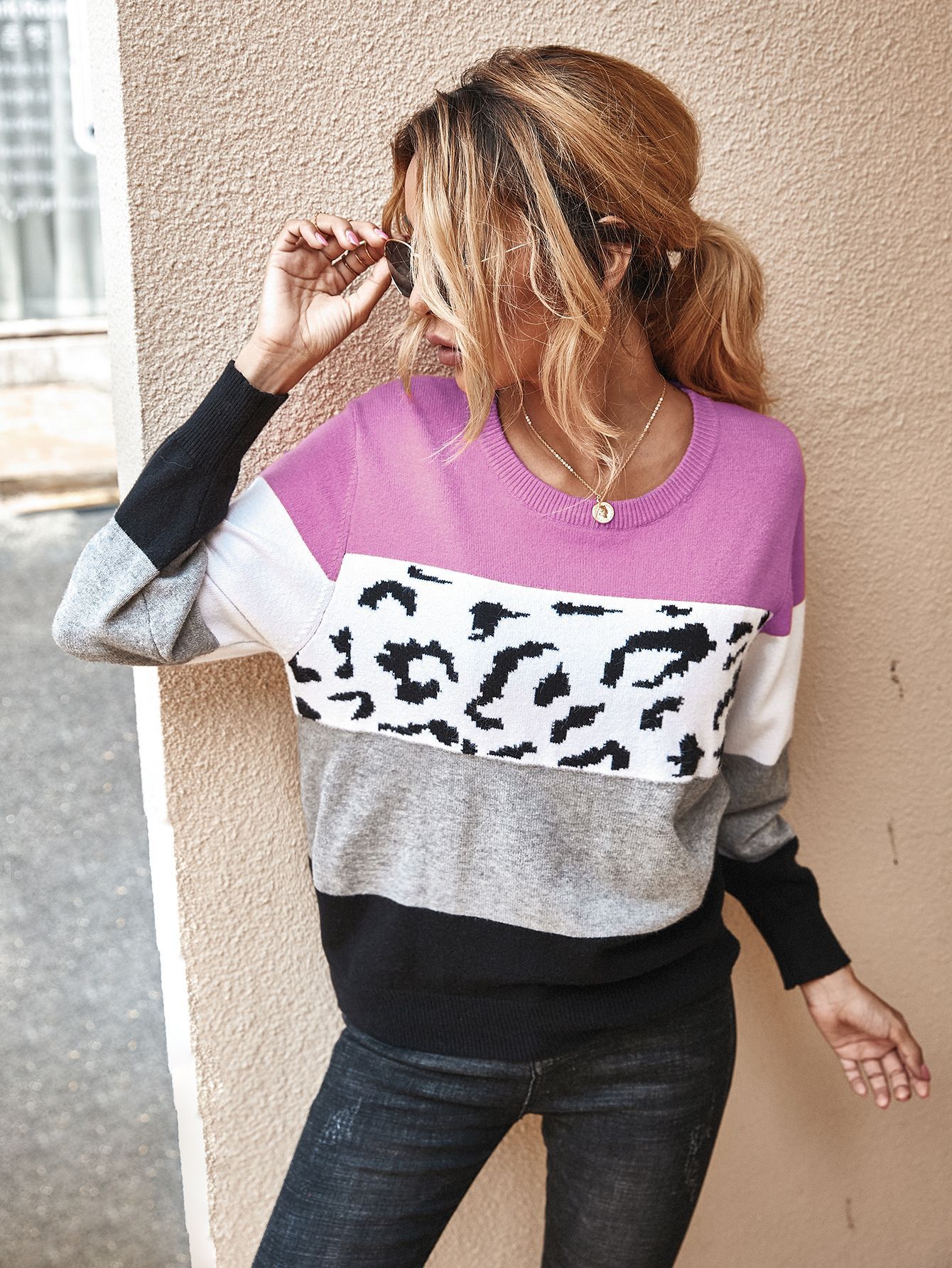 autumn and winter color block sweater NSDY7673