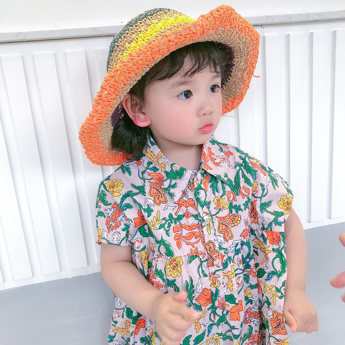 Straw Hat Summer Beach Small Fresh Japanese Sunscreen Child Fisherman Hat Korean Fashion Parent-child Rainbow Hat Wholesale Nihaojewelry display picture 11