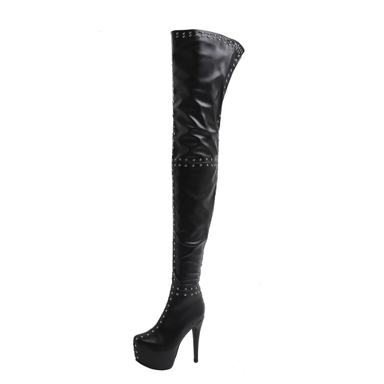 European and American Foreign trade cross-border women's shoes European Station super high heel pointed rivet long knee boots thigh Knight boots long boots