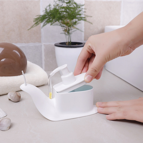 Snail-shaped hand sanitizer in separate bottles, cosmetic lotion dispenser, shower gel, shampoo empty bottle, lotion bottle