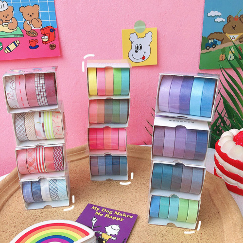 Mu Qixi Cartoon Washi Tape Set Girly Heart Macaron Handbook Sticker Student DIY Decoration Sticker