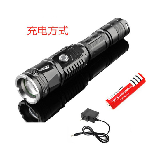 Cross-border new LED flashlight rechargeable outdoor waterproof telescopic zoom multi-function T6 strong light flashlight