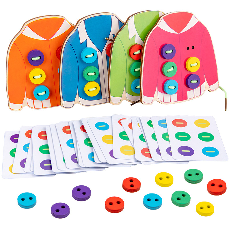 Children's puzzle and early education stringing game, 3-6 year old boys and girls, baby hands-on ability, clothing buttons, threading toys