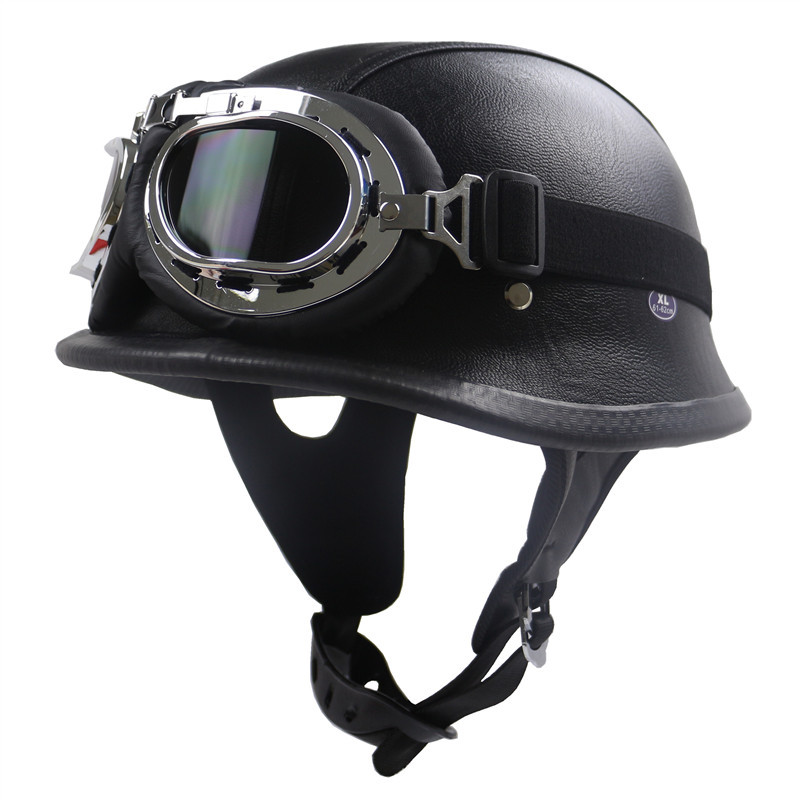 New Black Leather ZR307 American Brand WWII Retro M35 Shape Harley Helmet_voghion.com
