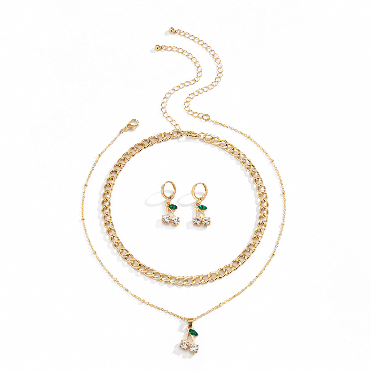 multi-layer tassel cherry earrings necklace set