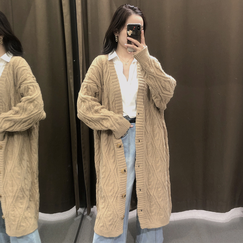 Wholesale Autumn Five Colors Long Twist Cable Long Sleeve Knitted Thick Cardigan Jacket NSAM5689