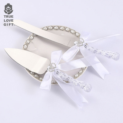 蝴蝶结双心婚礼蛋糕刀铲婚礼现场道具生日蛋糕货源稳亚马逊定热销|ru