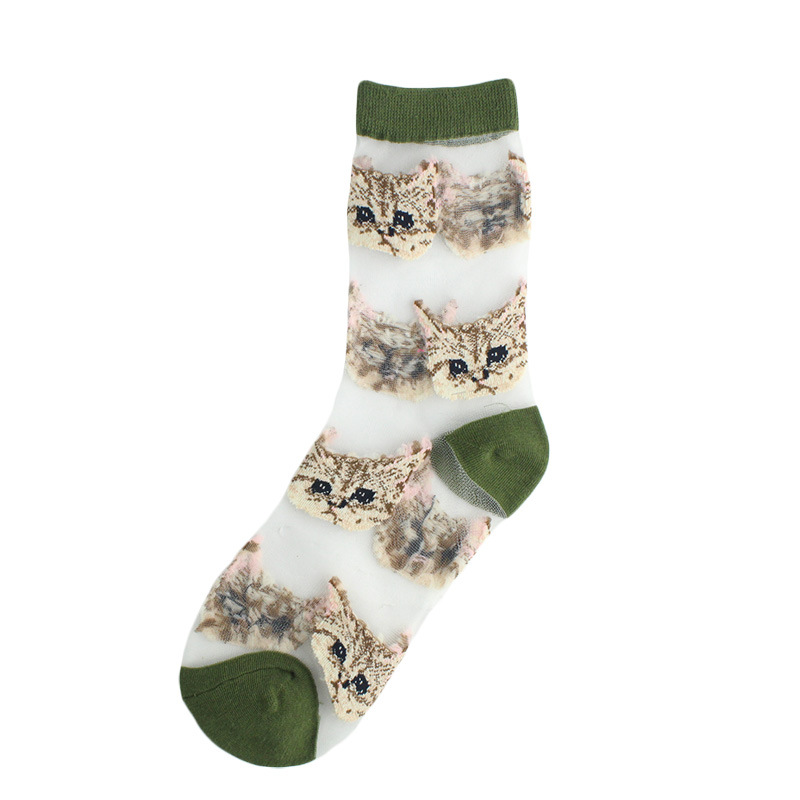 Femmes Mignon Chat Fibre D'acétate Émoroïderie Crew Socks Une Paire display picture 3