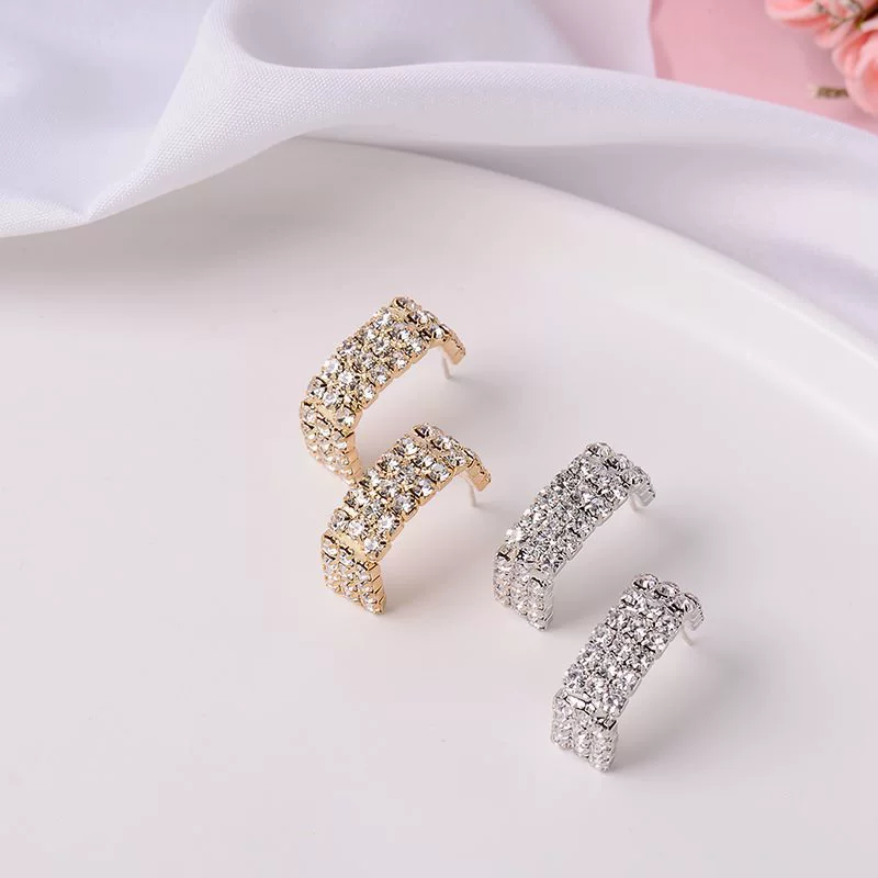 Серьги из серебра 925, корейский дизайн, инкрустация кристаллами, золотой/серебряный штифт