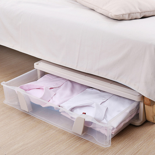 Under-the-bed storage box drawer-type flat wheeled storage supplies home under-bed stackable storage box plastic