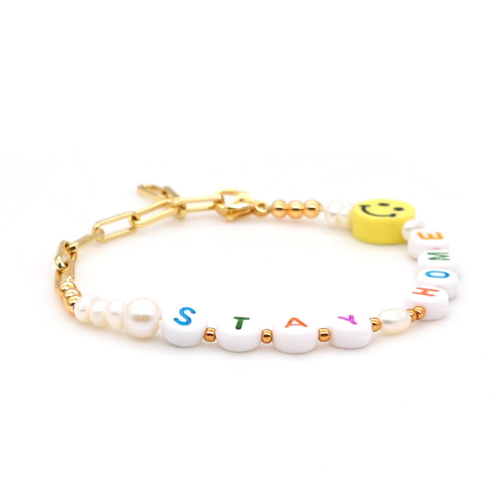 Simple Bracelet Natural Freshwater Pearl Gold Chain Ethnic Style Super Mom Smiley Explosion Jewelry Wholesale Nihaojewelry display picture 5