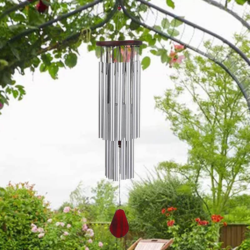 Pine Wood27-tube Silver Bell Metal Multi-tube Rust-proof Wind Chime Home Outdoor Hanging Wind Chime Birthday Blessing Gift