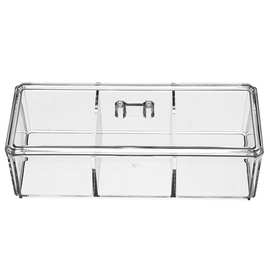 简约透明长方形桌面收纳盒塑料有盖防尘化妆品亚克力饰品收纳盒子