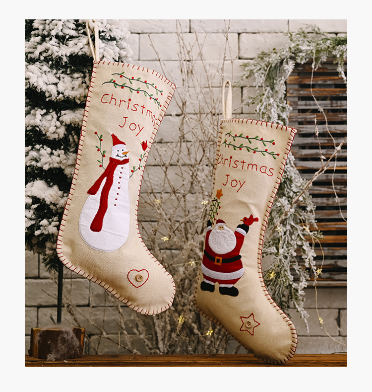 Linen Embroidered Christmas Socks Pendant Gift Bag display picture 11