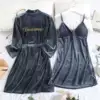 Golden velvet bridesmaid style gray+suspension skirt