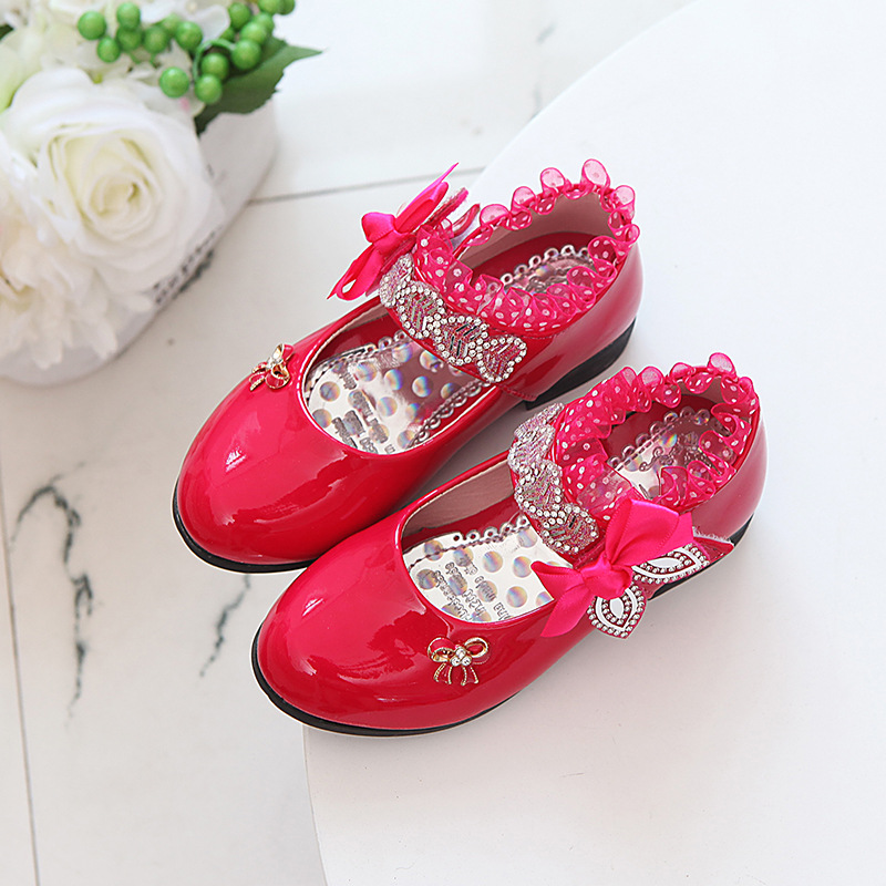 2024 primavera y otoño nuevos zapatos de princesa para niñas zapatos de cuero para niñas zapatos de baile de tacón alto zapatos de encaje para niños