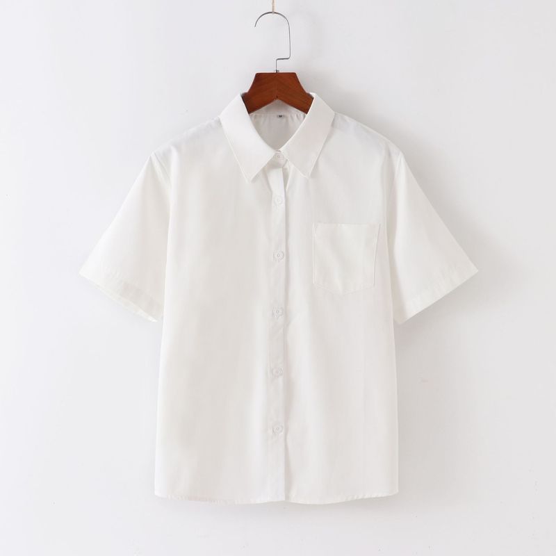 Manufacturer in Stock Wholesale Japanese Orthodox Student Pointed Collar Round Neck Jk White Short-Sleeved Shirt Work Clothes Impermeable