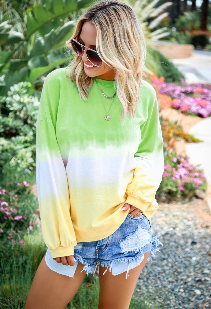 Sweater Rainbow Gradient Print Long-Sleeved T-Shirt Top Sweater NSYF1090