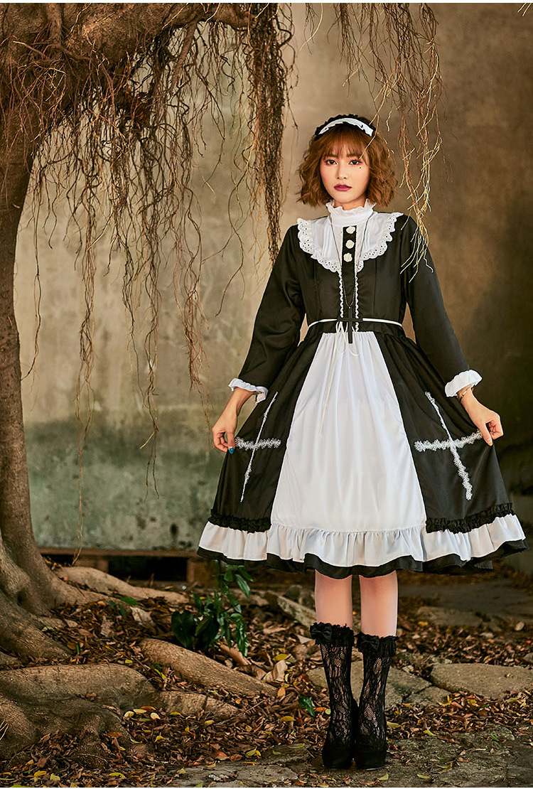 Halloween Costume Foreign Trade Export Nun Maid Lolita Dress With Cross Pettiskirt Little Devil Skirt display picture 5