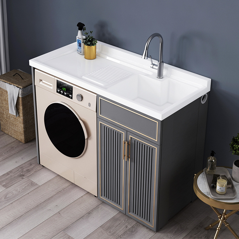 Manufactor Space aluminum Bathroom cabinet one balcony Washing machine cabinet Washboard Basin Cabinet combination Laundry cabinet partner