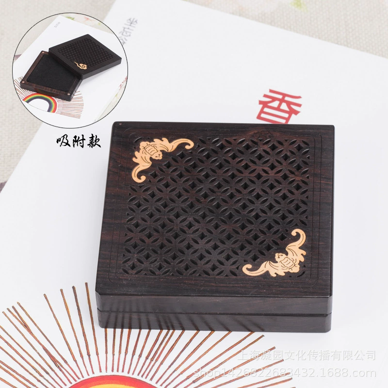 Портативная коробка для благовоний из черного дерева, полая курильница для благовоний, Деревянный Ладан, уплотнитель окна, цветок с огнеупорным хлопком на 4 часа