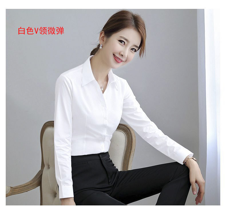 Camisa blanca micro elástica de manga larga de las mujeres Anti-exposición delgada ropa de negocios camisa blanca más tamaño ropa de trabajo Estudiante base superior