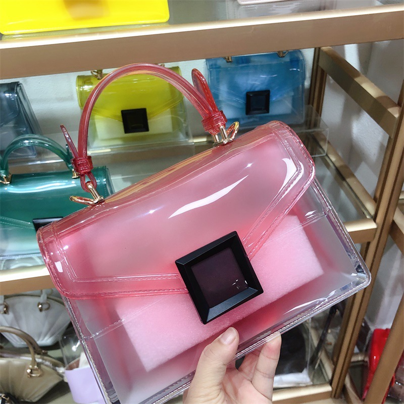 Clearance jelly bag, transparent pvc women's bag, gradient color small square bag, handbag, single-shoulder crossbody women's bag in stock undefined