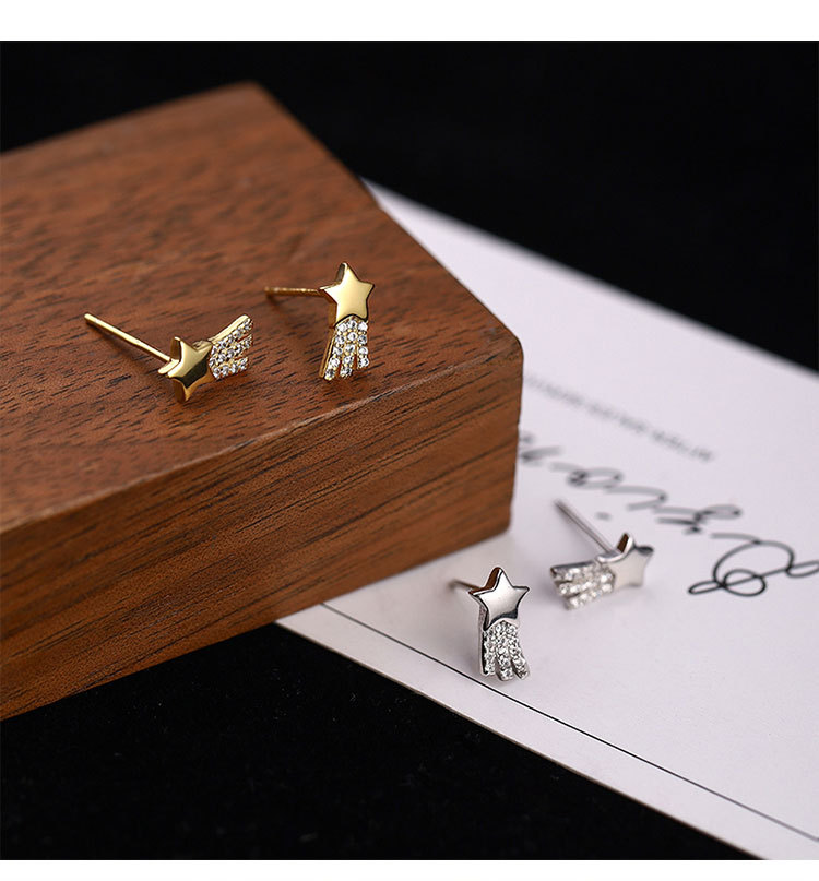 Star Pattern Women's Gender Plating, Inlay Design 1 Pair 925 Sterling Silver Zircon Star Ear Studs