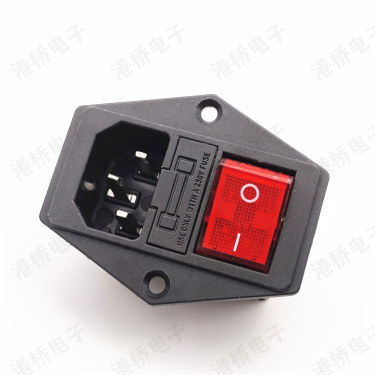 AC电源插座 AC-14-F16A 螺丝固定带保险 带KCD4 AC三合一连体插座