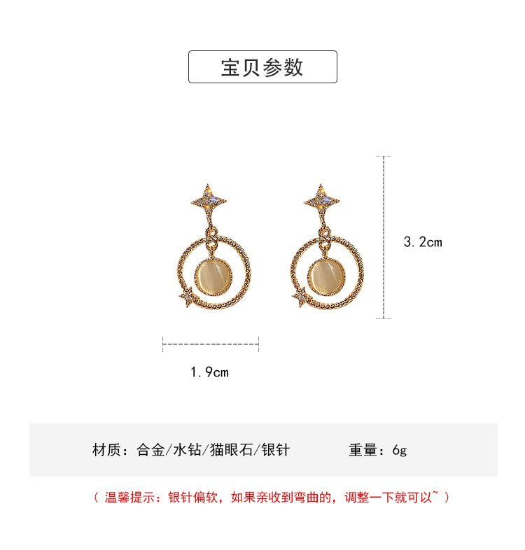 Pendientes Simples Y Modernos De La Moda Coreana De La Estrella De Cuatro Puntas Del Ópalo De La Aguja De Plata 925 display picture 1