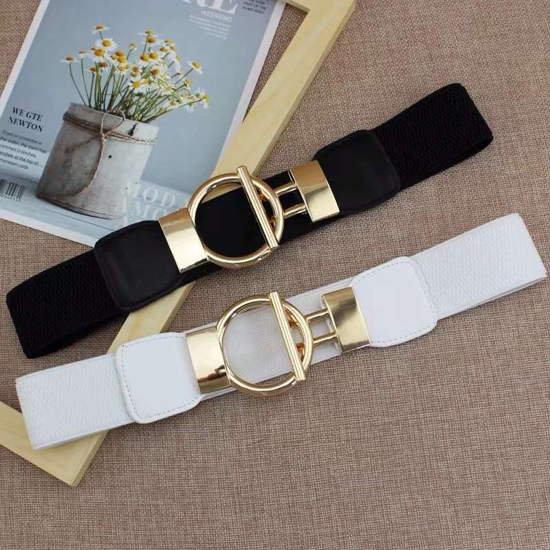 Mode Rond Faux Cuir En Tissu Bouton En Métal Ceinture display picture 2