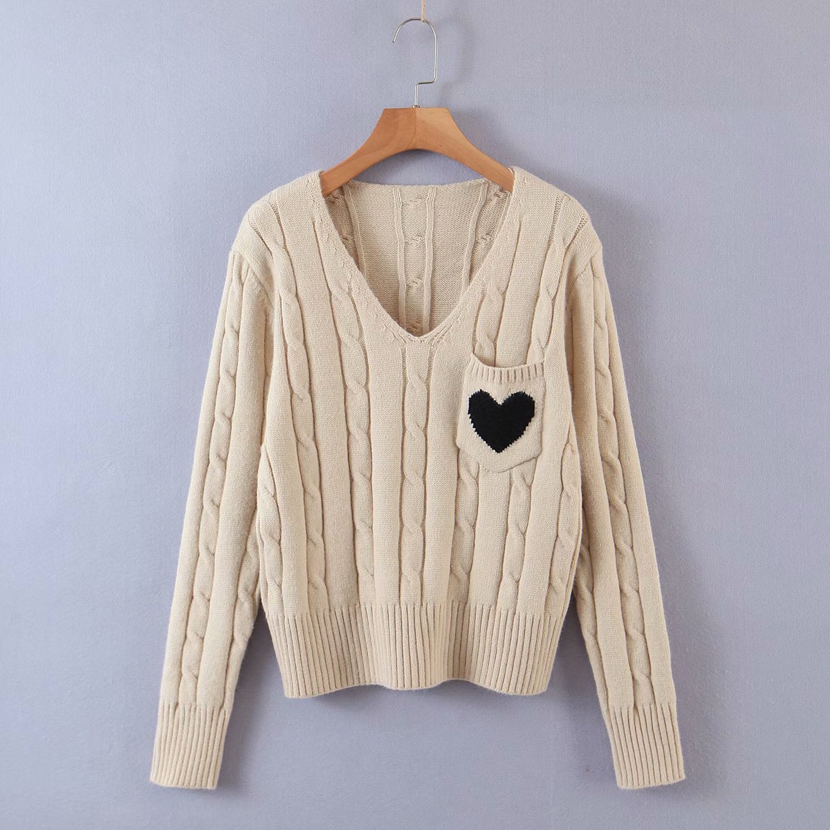 retro long-sleeved loose V-neck knitted sweater NSAM7606