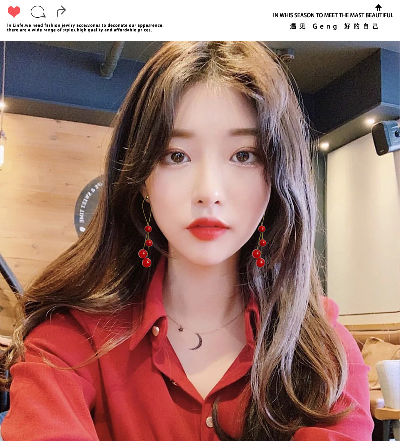 S925 مزاج الإبرة الفضية طويل شرابة أقراط لؤلؤة أنثى شخصية كورية أزياء ، شبكة متعددة الأقراط الحمراء display picture 8