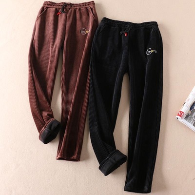 松紧高腰加绒加厚雪尼尔萝卜裤秋冬女长裤加肥加大胖mm宽松铅笔裤|ms