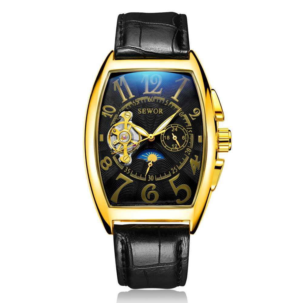 Sewor siwoqi hombres reloj mecánico automático hueco cráneo transparente cinturón inferior reloj automático