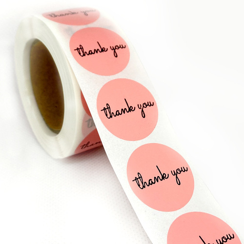 Cross-border roll-packed pink thank you stickers self-adhesive sticker labels 500 pcs/roll