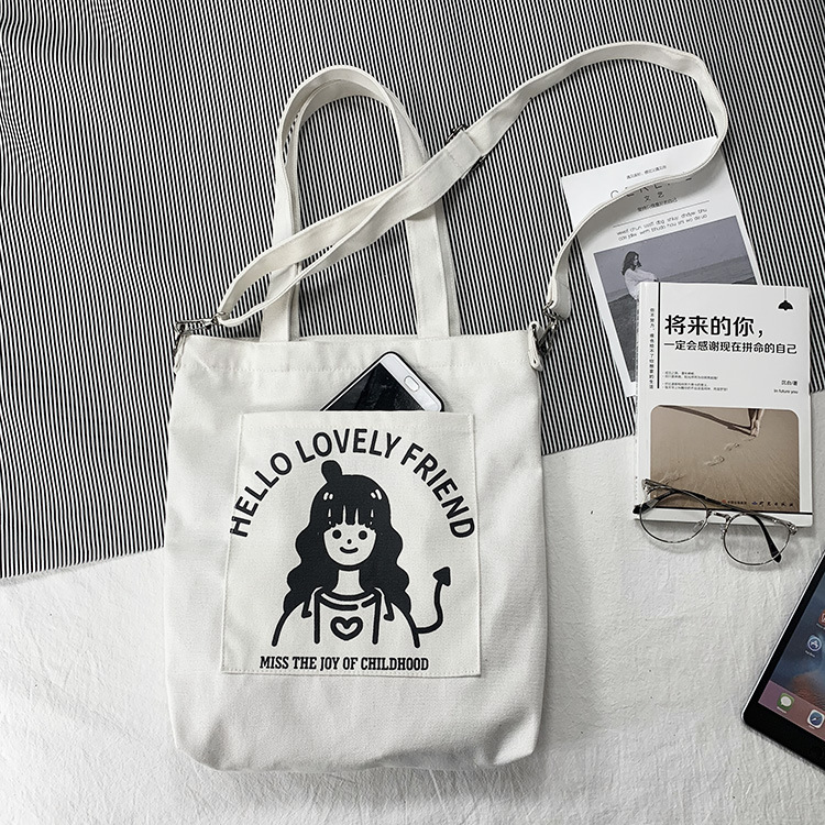 Bolso de lona femenino crossbody estudiante japonés versátil coreano Harajuku ulzzang chica ins hombro bolsa de mensajero de lona
