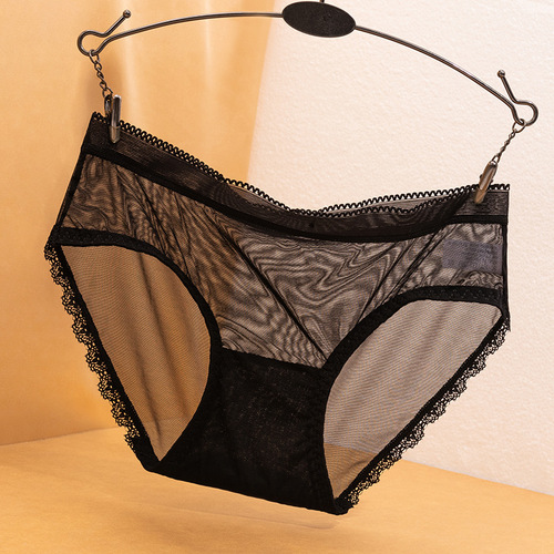 Black Temptation Series Underwear Women's Lace Girls Sexy Hot Transparent Hollow Women's Briefs Buttocks Cotton