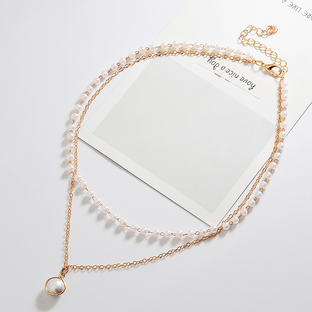 Simple Double-layer Pearl Fashion Korean Alloy Short Clavicle Chain Tide Choker Women's Necklace display picture 7