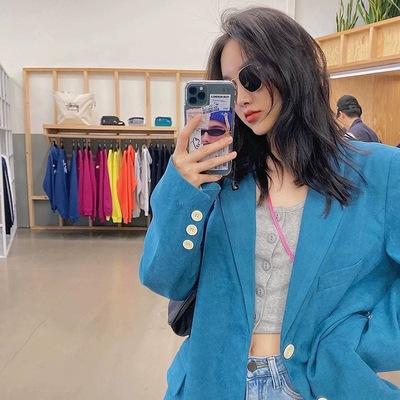 蓝色西装外套女夏设计感小众薄款韩版英伦风春秋季宽松19591|ms
