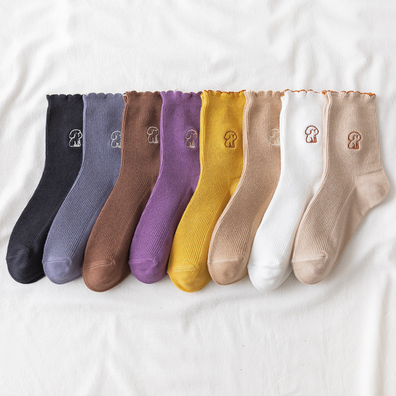 2020 autumn and winter socks women's embroidered puppy lace mid-calf socks student comfortable casual cute women's socks wholesale fashion 2020 autumn and winter socks women's embroidered puppy lace mid-calf socks student comfortable casual cute women's socks wholesale fashion