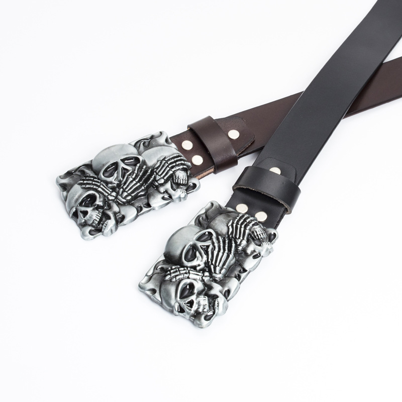 New Hot Selling Cowhide Belt Casual and Fashion Korean Version Belt Punk Skull Head Personalized Men's Trend Customized Belt for Men_voghion.com