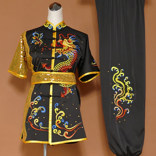 Tai chi clothing chinese kung fu uniforms White orange martial arts suit Longyou all over the world embroidery performance suit training suit Changquan student boys and girls customized boxing