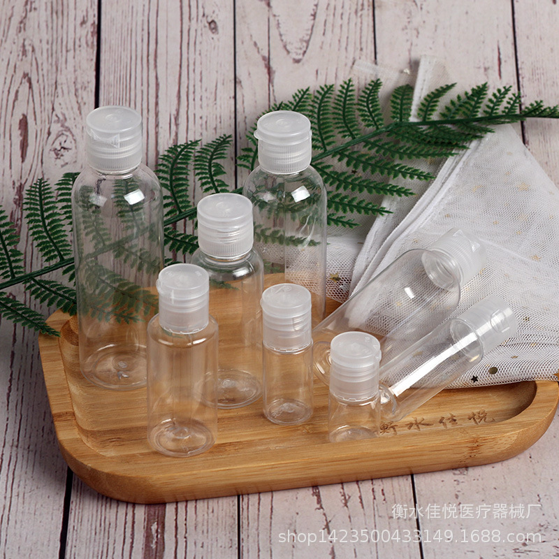 En stock 100mL botella de plástico 30gPET botella transparente mariposa cubierta cosmética sub-botella 50ml Flip botella