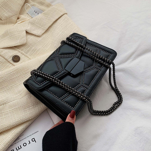 Cross-border wholesale new black women's handbags  fashionable Korean version chain single shoulder crossbody PU small square bag