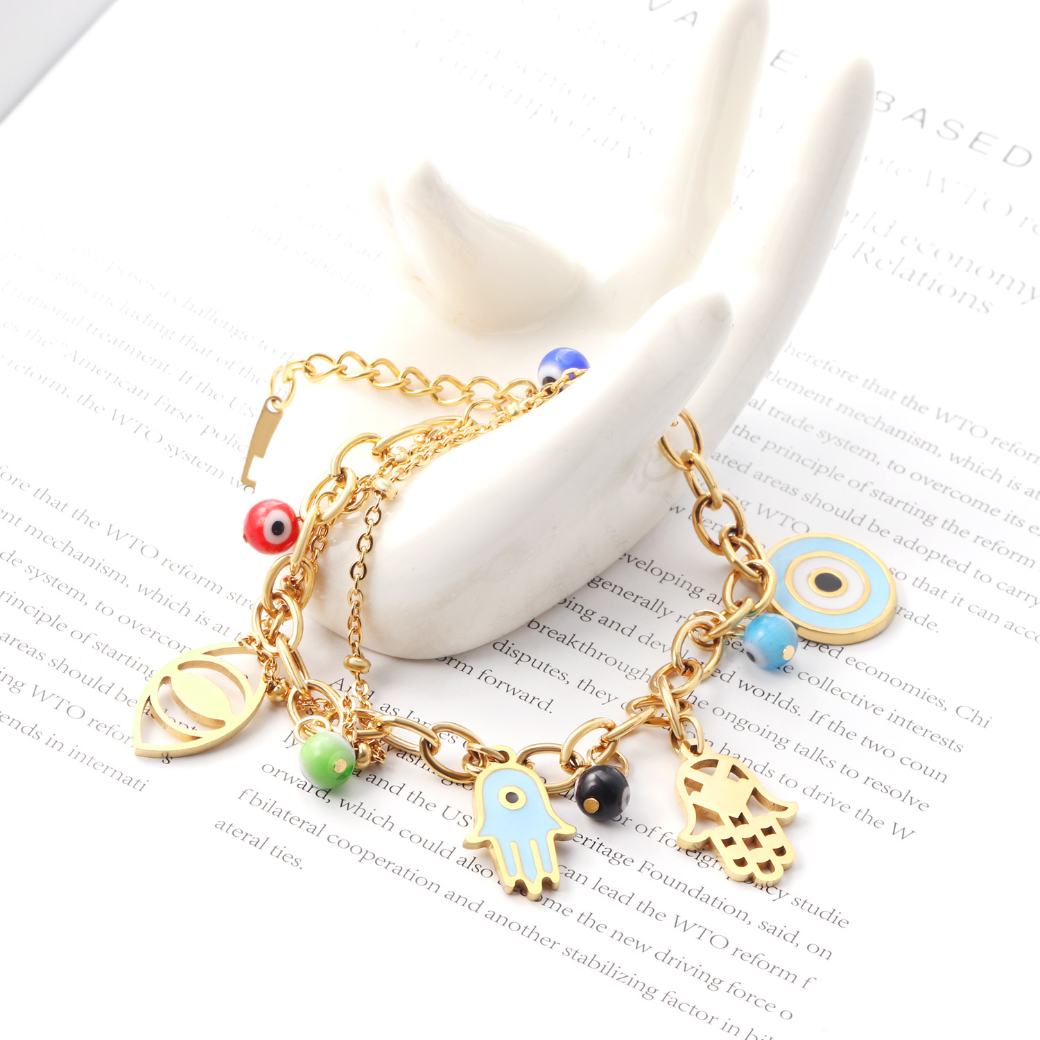 Fashion Devilu0027S Eye Hand Of Fatima Heart Shape Stainless Steel Bracelets