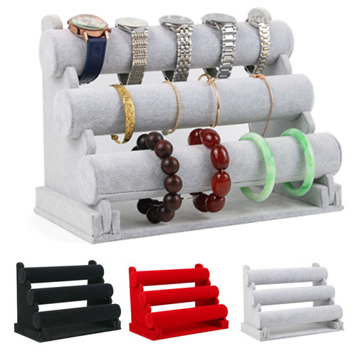 Wholesale jewelry storage rack, three-layer detachable velvet bracelet display rack, bracelet watch display rack