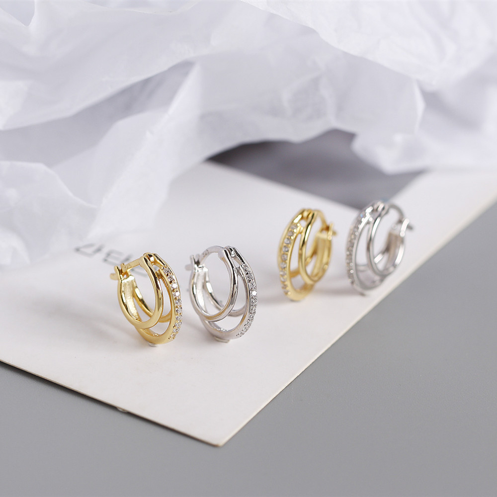 925 Sterling Silver Ear Needle Material 18K Real Gold Plated, Platinum Plated Plating Material 1 Pair 925 Sterling Silver Round Zircon Electroplating 18K Real Gold Plated Platinum Plated Earrings