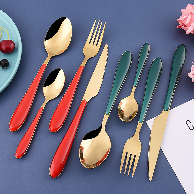 New Stainless Steel Tableware Set Rainbow Handle Stainless Steel Knife, Fork and Spoon Creative Clip Handle Tableware Gift Set New Stainless Steel Tableware Set Rainbow Handle Stainless Steel Knife, Fork and Spoon Creative Clip Handle Tableware Gift Set