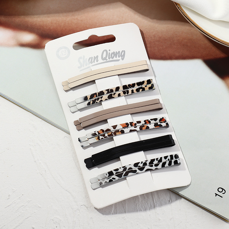 Cross-border Korean Style Frosted Morandi Girl Clip Simple Internet Famous Leopard Print Bobby Pin Liu Side Clip 12 Sets display picture 5